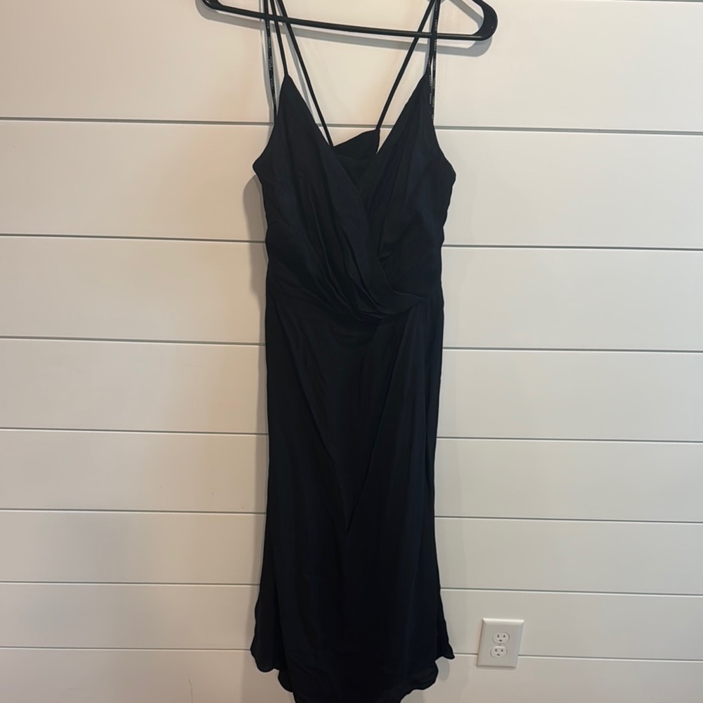 FRNCH Black Slip Midi Dress with Plunge Neckline